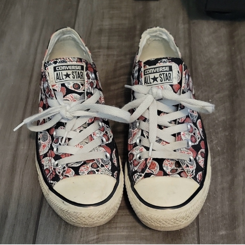 Converse Sneakers - Black and White with Skull Pattern